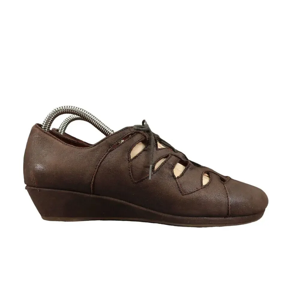 Gentle Souls Shoes Womens 8 Wedge Sandal Lace Up Comfort Classic Leather Brown